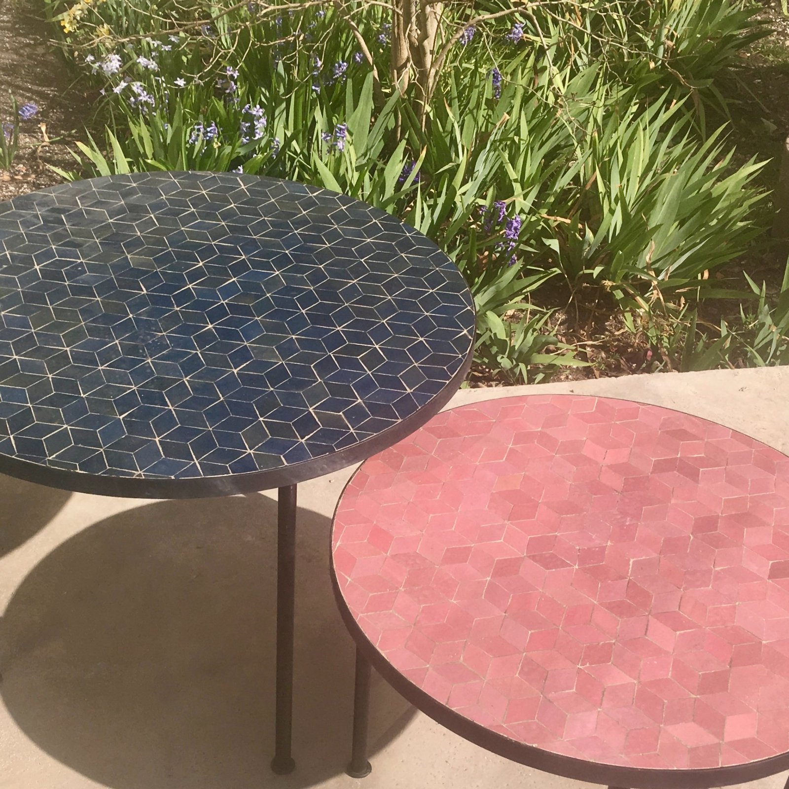 Table zellige blue pink cube duo