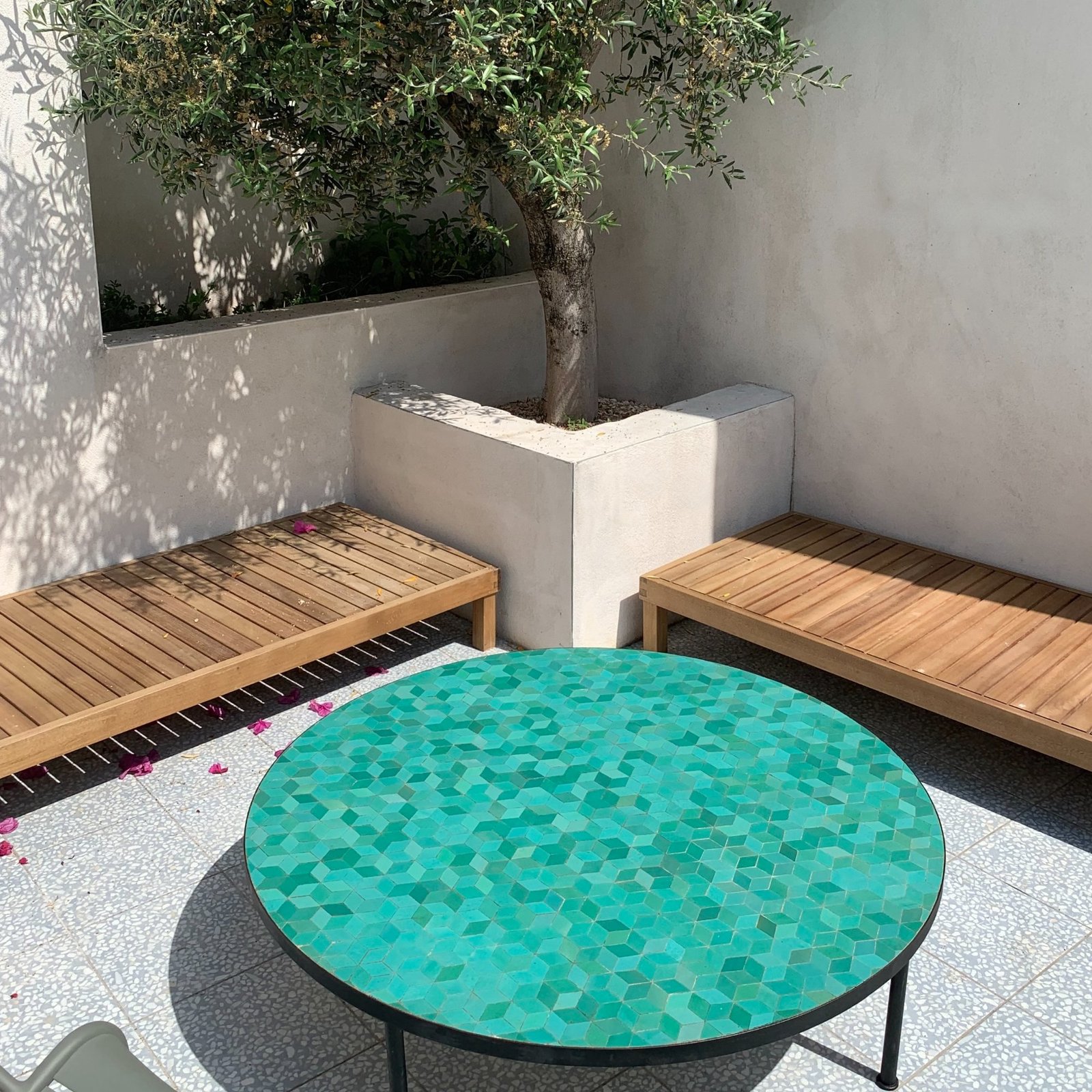 Table zellige turquoise cube patio
