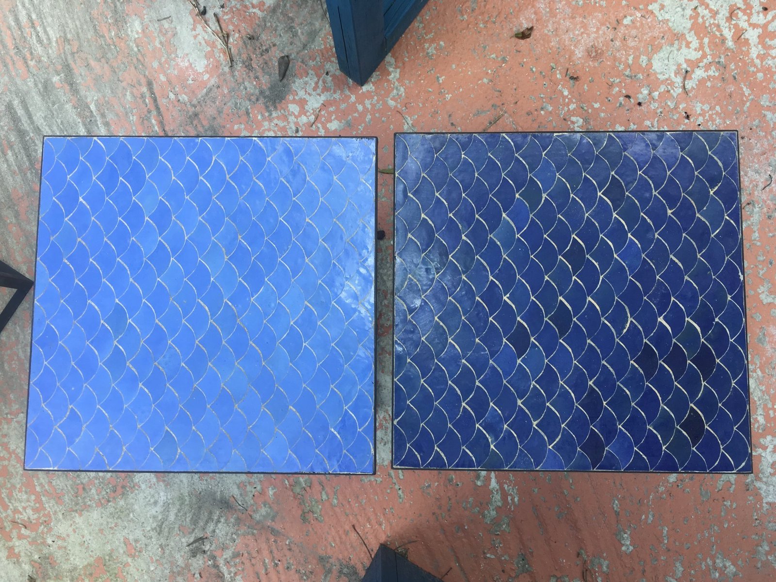 Table basse zellige carrée bleu ciel nuit bicolore