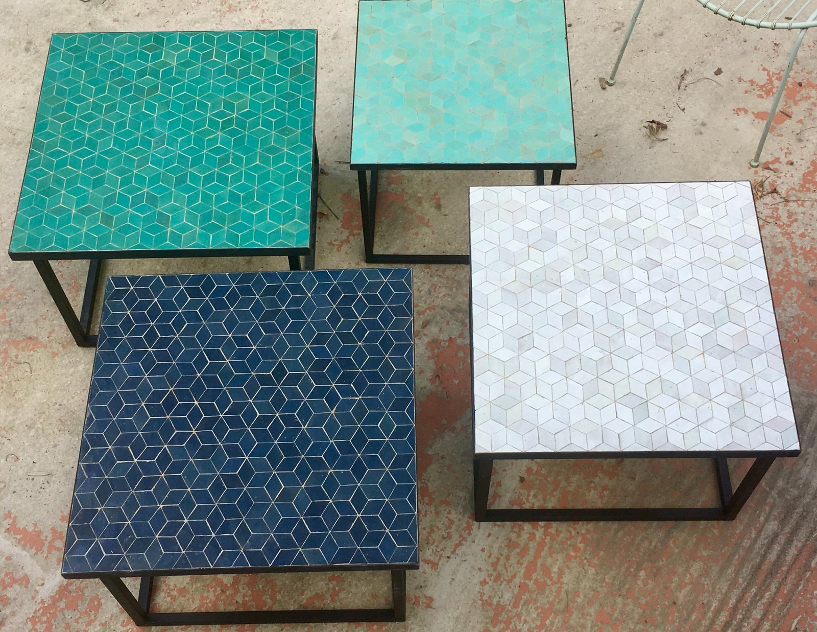 Table basse zellige cube vert bleu blanc set