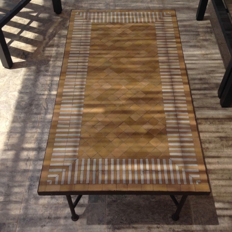 Table basse zellige rayée beige blanc rectangle