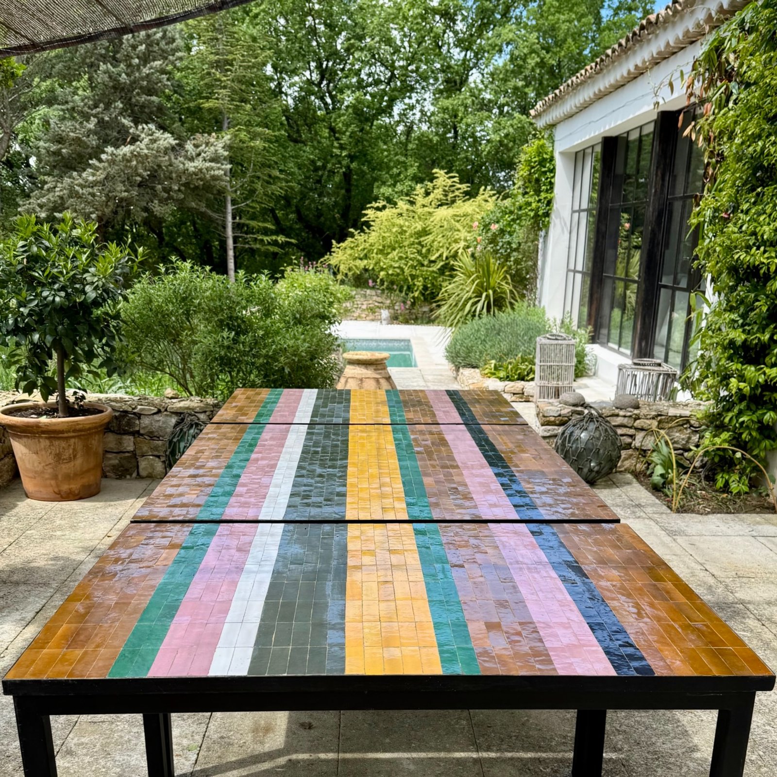 Table zellige extérieur jardin vue face